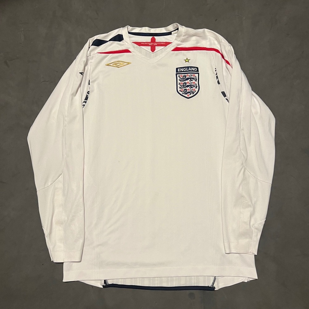 Umbro England Soccer Jersey Men Medium White 2007-2009 Long Sleeve Football